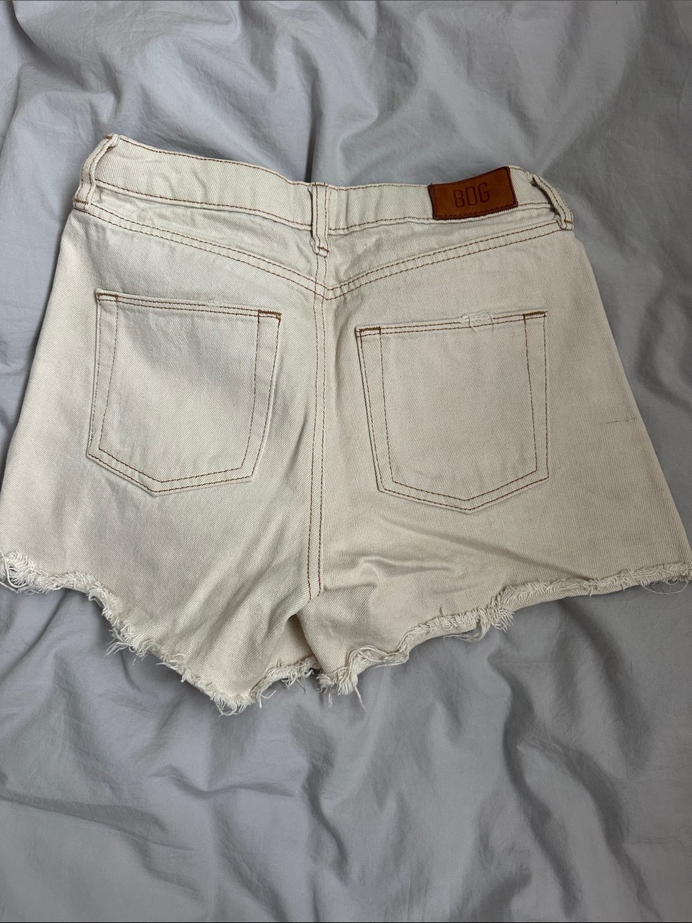 BDG Cream Frayed Hem High-Rise Denim Shorts